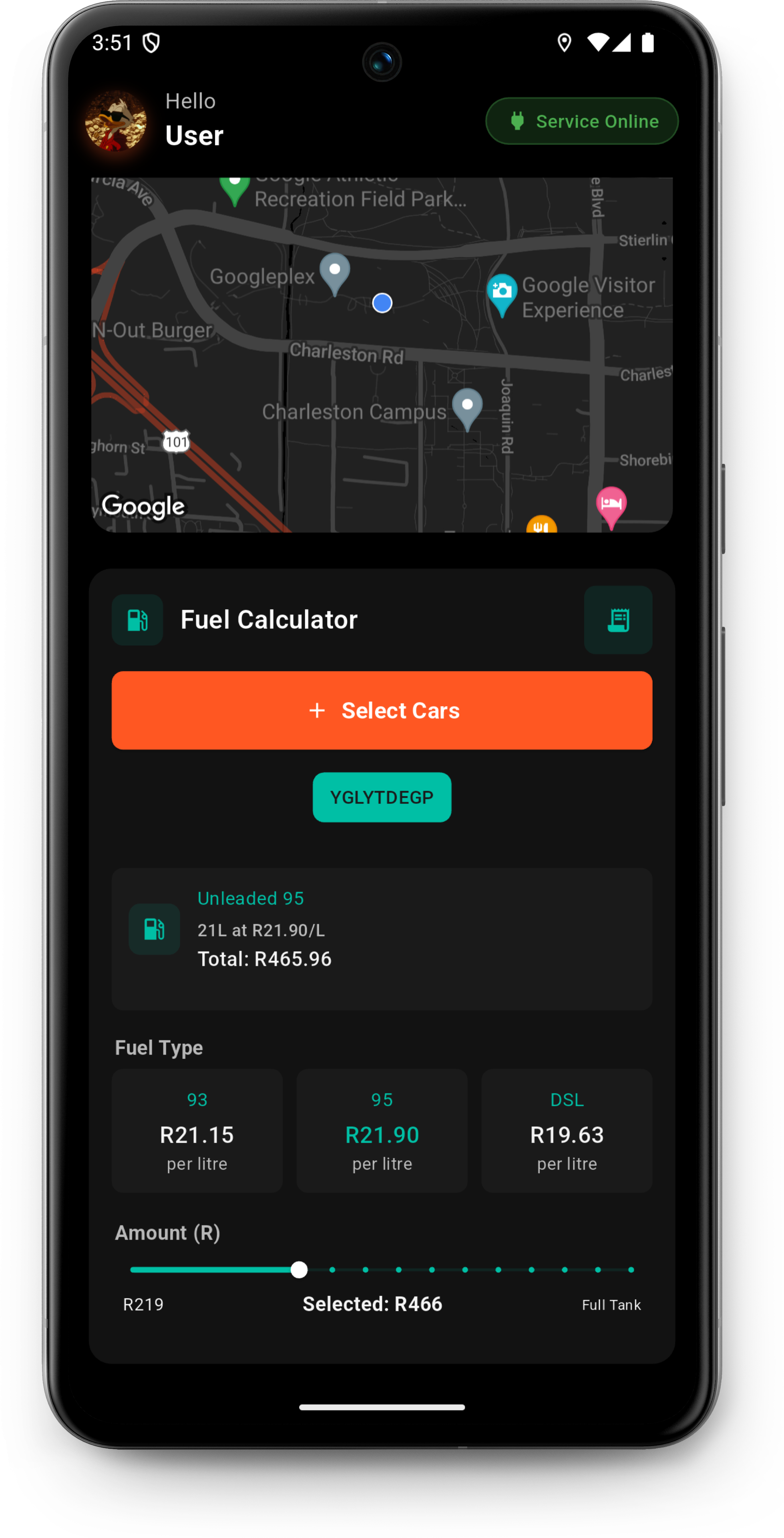 Need To Fuel mobile app orders screen