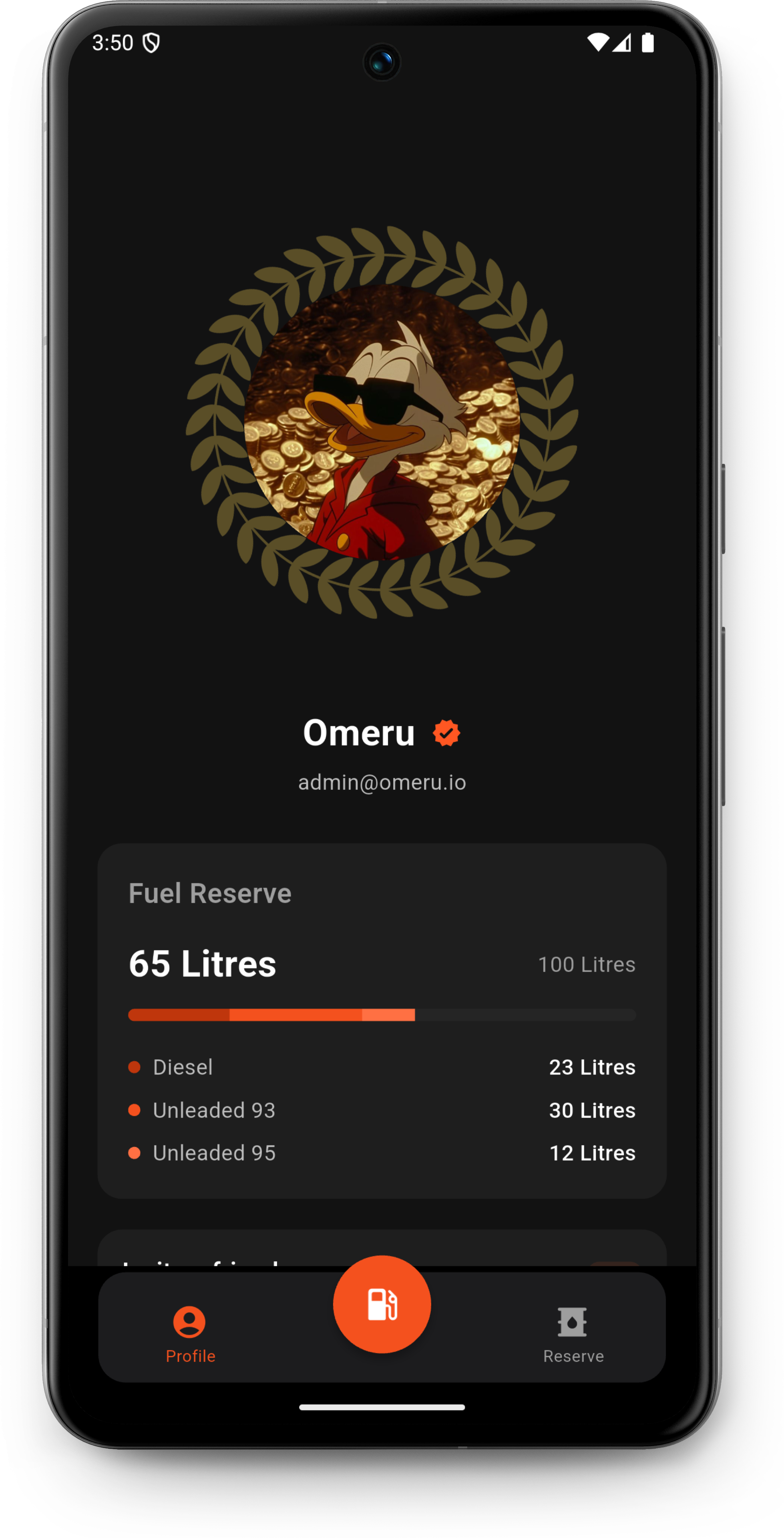 Need To Fuel mobile app profile screen